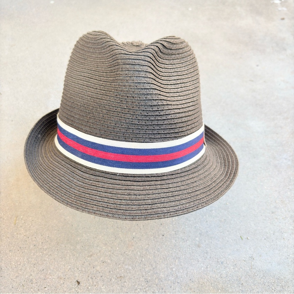 Vintage Stone Fedora Brown Red White Stripe 100% Paper Women S/M - Picture 1 of 6